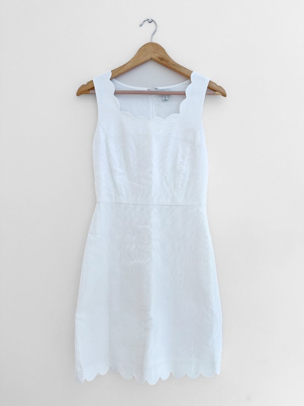 J. Crew Scalloped Basketweave Square-Neck Scallop Dress - White - Size 0